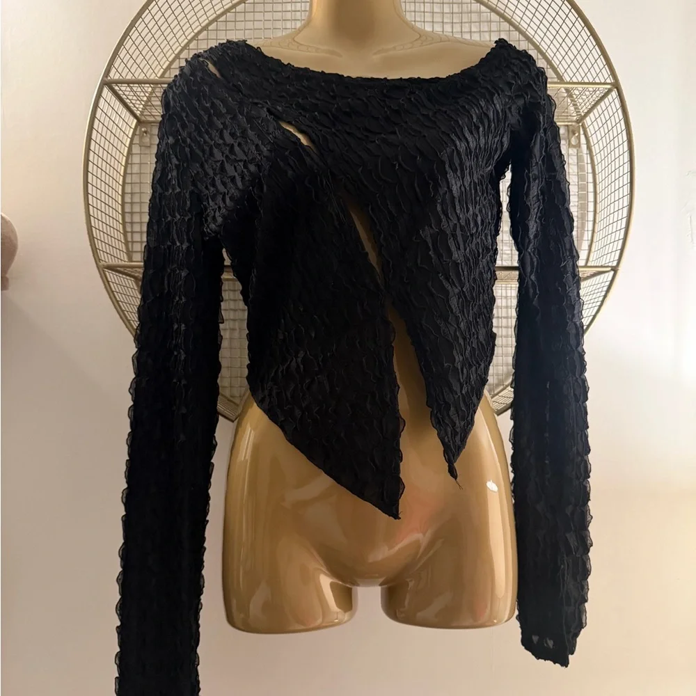 Black Textured Off-Shoulder Long Sleeve Top – Mexico Boutique